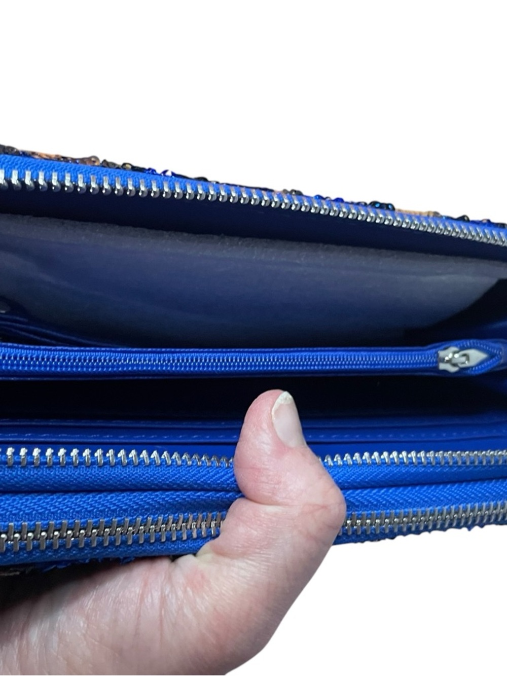 NWT B. Brentano Leopard Blue Sequin Double Zip Wallet Vegan Leather - Picture 4 of 11